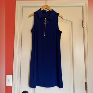 ANNALEE + HOPE Sleeveless Blue Dress with Zipper Detail and Collar. Size Large